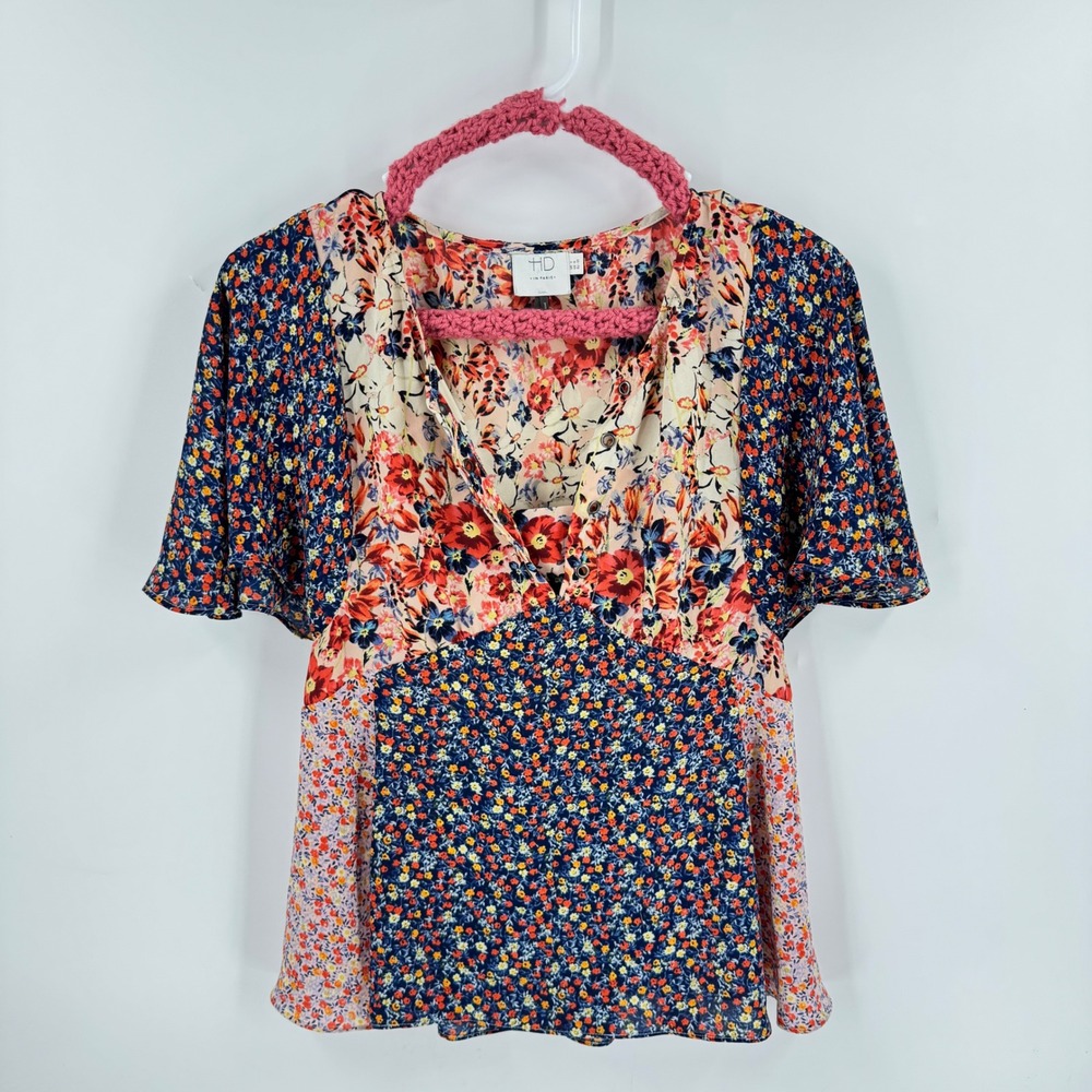 Anthropologie HD in Paris Mixed Floral Print Flutter Sleeve Top‎ Size 0 Boho